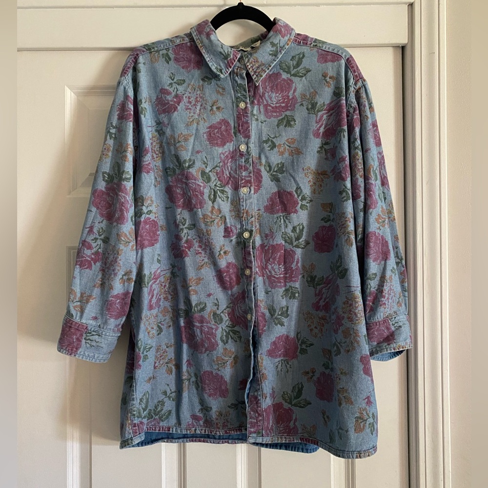 Vintage Jean button-down with floral rose print oversized